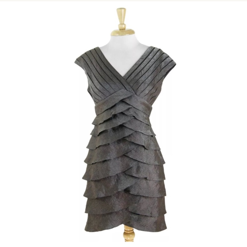 New Adrianna Papell Brown Shimmer Tiered Dress